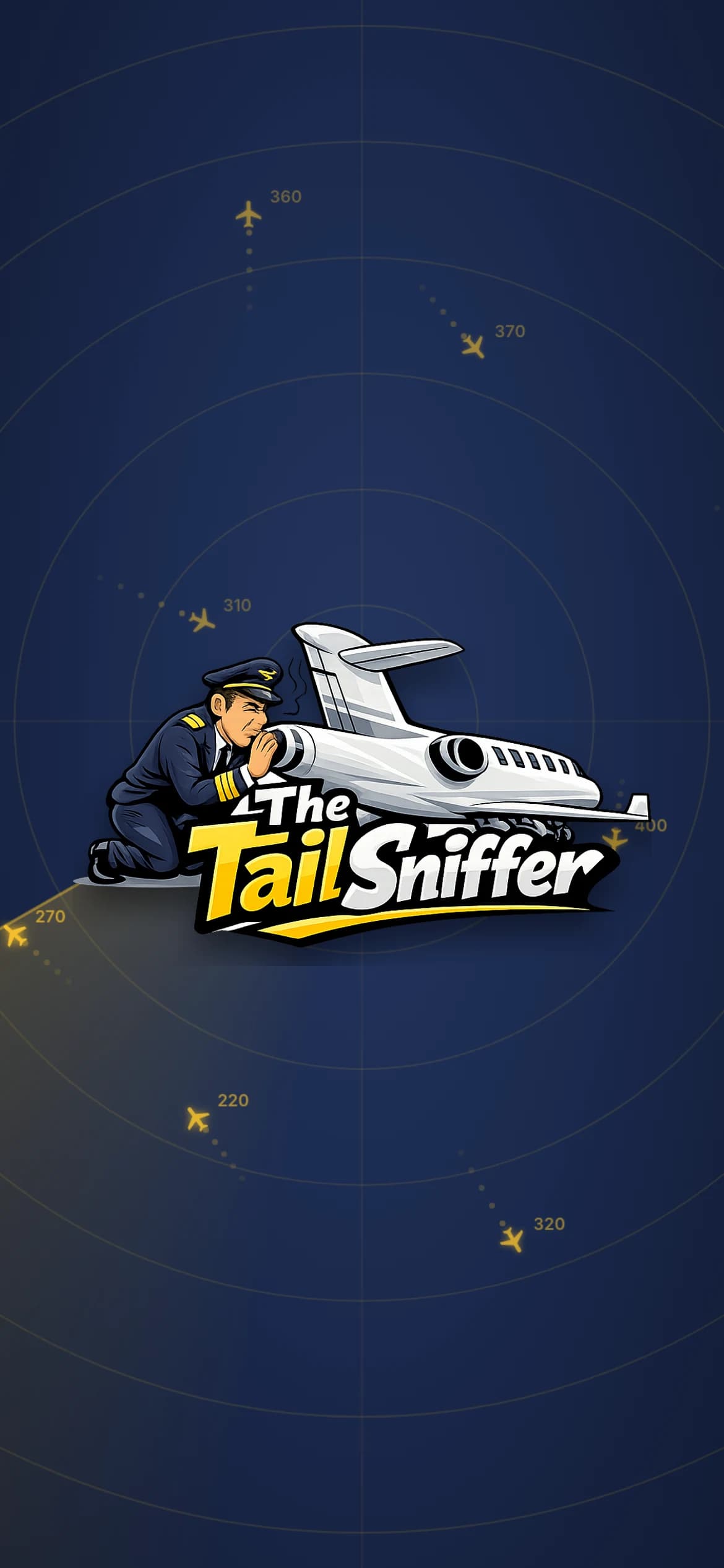 The app opening: the logo over a live radar scope